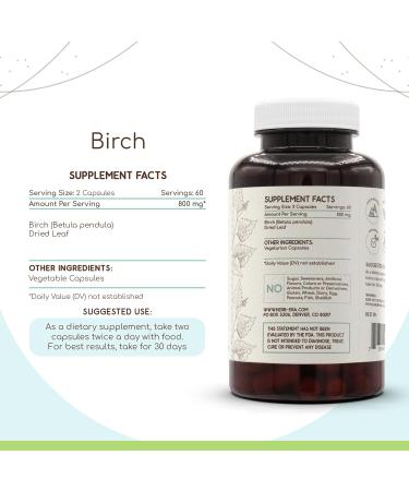 HerbEra Birch 120 Capsules, 500 mg, Made with Birch (Betula Pendula) Dried Leaf (120 Capsules) 120 Count (Pack of 1) - Buy Online on GoSupps.com