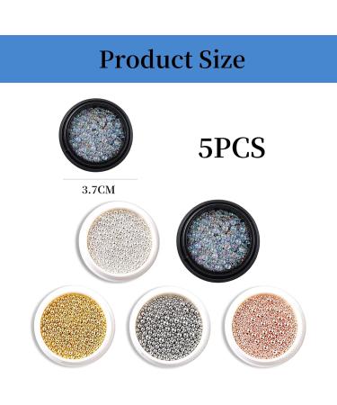 Nail Art Caviar Beads Set - 5 Boxes Mini Steel Ball Manicure Accessories for DIY 3D Decorations - Silver, Golden, Rose Gold - Buy Online on GoSupps.com