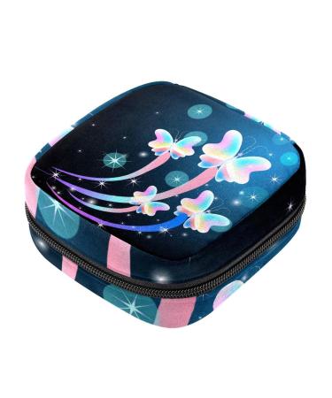 Menstruation pad bag with zipper women's napkin bag tampons collecting bags for women and girls (bright butterflies with sparkling stars)