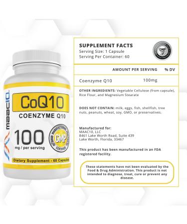 MAAC10 CoQ10 100mg - Antioxidant Energy Booster (60 Capsules) | Non-GMO Gluten Free Vegetarian - 60 Day Supply - Buy Online on GoSupps.com