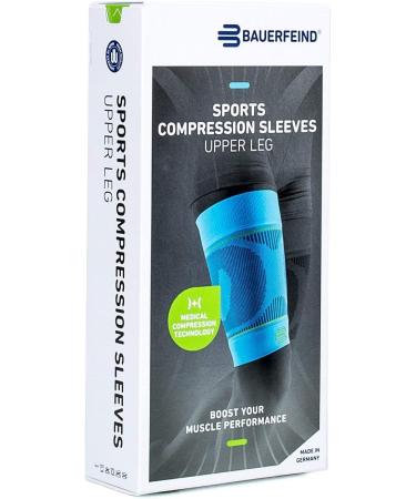 Bauerfeind Compression Skylight Bandage - Unisex Sports Compression Sleeves for Upper Leg | Black XL Extra Long | Enhance Muscle Support for Ball & Endurance Sports - Buy Online on GoSupps.com