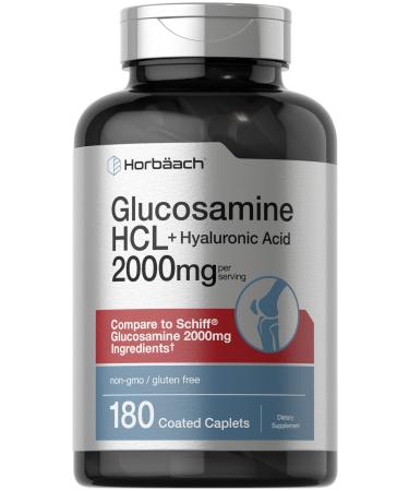 Glucosamine HCL | with Hyaluronic Acid | 2000mg | 180 Coated Caplets | Non-GMO & Gluten Free Supplement | by Horbaach