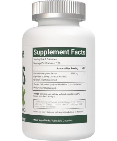 Cissus Quadrangularis Extract Capsules 8000 mg per Serving 240 Count - 120 Servings Gluten Free Non-GMO and Vegetarian Friendly 240 Count (Pack of 1) - Buy Online on GoSupps.com