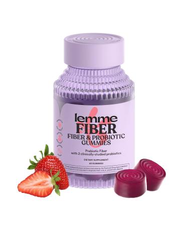 Lemme Fiber & Probiotic Gummies for Adults Promotes Regularity & Digestive Health No Sugar Added Strawberry Flavor 4g Prebiotic Fiber & Clinically Studied Probiotic Strains (60 Count)