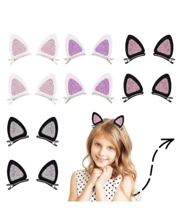 16 Pcs Cat Ears Hair Clips for Girls Cat Themed Cat Hair Clips  Toddlers Animal Hair Pins Glitter Accessories for Girls Hair Clips Kids Halloween Costume Party Supplies