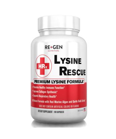 LYSINE Rescue- L Lysine Supplement, Monolaurin, Red Marine Algae, Allicin, All Natural Immune Support 1400mg 90 Capsules