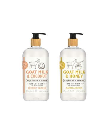 Raes Lil Shop Goats Milk Hand & Body Lotion Coconut Almond and Vanilla Honey Scents 32 oz Set of 2 by Home and Body Company