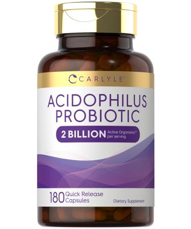 Carlyle Acidophilus Probiotic for Women & Men's Digestive Health | 2 Billion CFU | 180 Quick Release Capsules | Non-GMO & Gluten Free