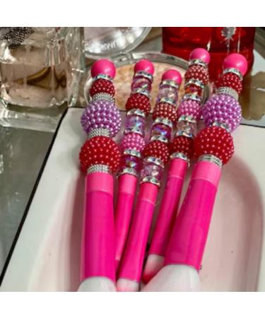 Hot Pink Beadable Makeup Brushes Set of 5 | DIY Silicone Focal Beads for Crafters | Cosmetic Brush Kit for Keychains & Eyeshadow - Buy Online on GoSupps.com