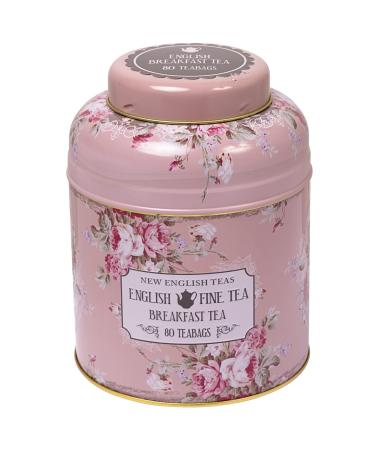 New English Teas Vintage Floral Tea Caddy with 80 English Breakfast Teabags