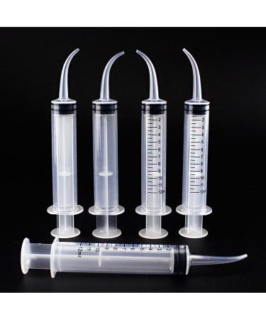 Airgoesin 5pcs Graduated Dental Irrigation Syringe Oral Irrigator with Tapered Curved Tip for Crowns Bridges Tonsil stone Squirt Mouthwash Cleaner 12ml