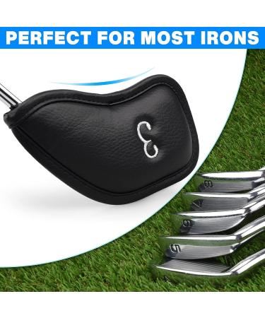 Golf Iron Covers Set 12pcs | PU Leather, Waterproof & Durable | Black Club Head Covers with Embroidery | Fits Most Irons | Right Handed - Buy Online on GoSupps.com