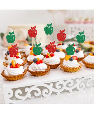 INNORU Apple Cupcake Toppers Fruit Apple Cake Toppers Baby Shower Birthday Wedding Party Decoration Supplies Pack of 24 Green & Red Glitter - Buy Online on GoSupps.com