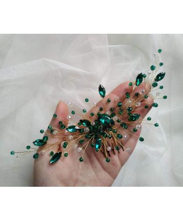 Bridal Green Crystal Hair Comb | Emerald Hair Vine for Wedding & Prom | Malachite Green Headpiece for Women & Girls - Buy Online on GoSupps.com
