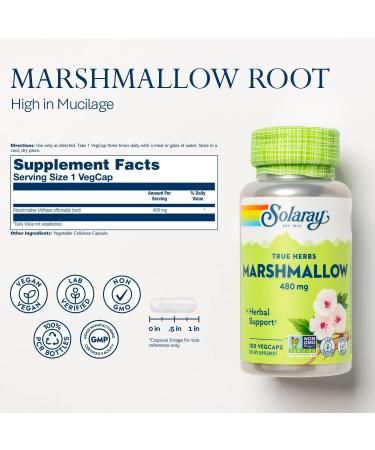 SOLARAY Marshmallow Root 480mg | Herbal Support | Althaea Officinalis Whole Root | Dietary Supplement |Vegan Lab Verified | 100 Vegetarian Capsules - Buy Online on GoSupps.com