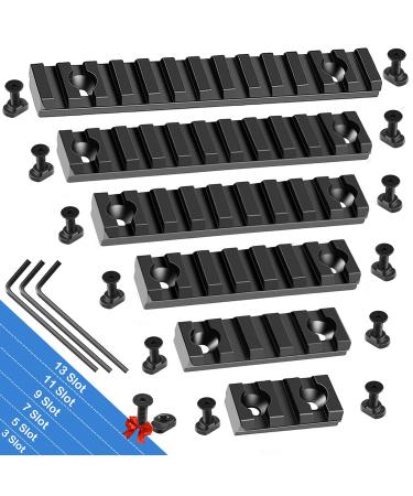 FANGOSS Mloc Picatinny Rails Set, 3 5 7 9 11 13 Slot Aluminum Mlock Picatinny Rail Section Accessory with 13 T-Nuts & Screws, 3 Allen Wrench - 6 Pack