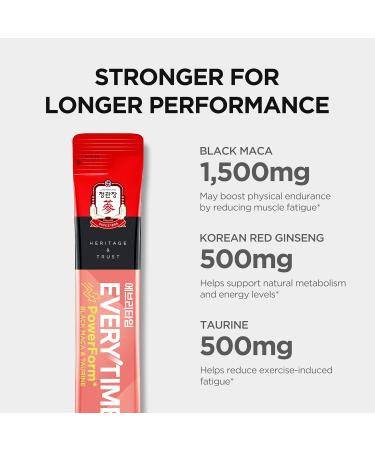 JUNG KWAN JANG Everytime PowerForm - Herbal Energy Drink Packets with Korean Red Ginseng, Black Maca Root & Taurine - Non GMO (0.33 fl oz, 10 Sticks) - Buy Online on GoSupps.com