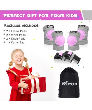 Kids Toddler Roller Skating Protective Gear Set - Knee Pads, Elbow Pads, Wrist Guards - Purple - Ages 4-13 - Buy Online on GoSupps.com