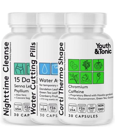 Youth & Tonic 15 Day Cleanse and Detox as Triple Action Diet Pills for Loss of Waste and Body Water Away and Energy Focus Metabolism for Women & Men