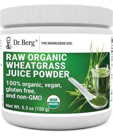 Dr. Berg's Wheatgrass Superfood Powder - Raw Juice Organic Ultra-Concentrated Rich in Vitamins and Nutrients - Chlorophyll and Trace Minerals - 60 Servings - Gluten-Free Non-GMO - 5.3 oz (1 Pack) 5.3 Ounce (Pack of 1)