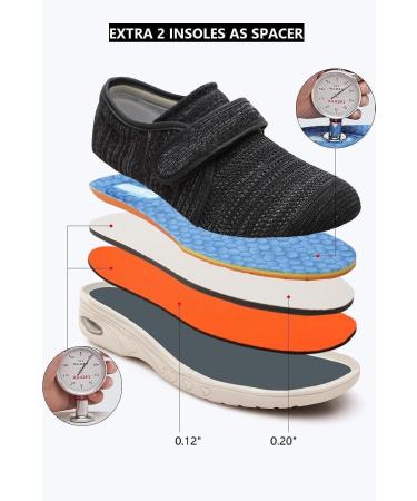 DENACARE Women's Wide Width Adjustable Closure Shoes - Lightweight for Diabetic, Edema, Plantar Fasciitis, Bunions, Swollen Feet - SW3 Black/Grey - Buy Online on GoSupps.com