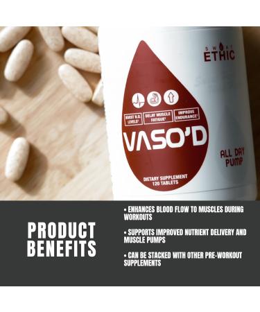 Sweat Ethic VASO'D Vasodilator Non-Stim Performance Formula with S7 Plant Blend CarnoSyn Beta-Alanine and Capros Indian Gooseberry Supports Oxygen Flow & Endurance for Men and Women 120 Capsules - Buy Online on GoSupps.com