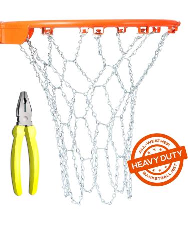 Basketball Net Heavy Duty Metal Chain Replacement with 12 S-Hooks and Set of Pliers to Tighten Hooks | Rustproof Galvanized Iron 21-Inch (53 cm) Net (2.5) 2.5mm Replacement Chain