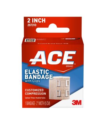 ACE 2 Inch Elastic Bandage with with Clips, Beige, Great for Wrist, Foot and More, 1 Count 2" Beige