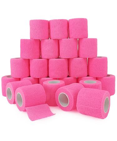 24 Rolls Pink Elastic Self Adhesive Bandage Wrap, Breathable Flexible Fabric Non Woven Cohesive Bandage, Ankle Sprains Swelling Medical First Aid Sports Athletic Tape, Dogs Pet Vet Wrap 2” x 5 Yards. Hot Pink