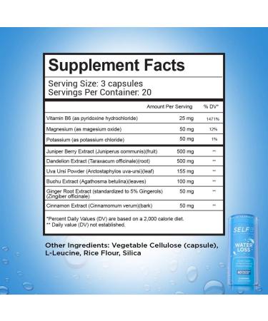 Water Loss Diuretic Pills - Natural Supplement for Bloating Relief - 60 Veggie Capsules - Buy Online on GoSupps.com