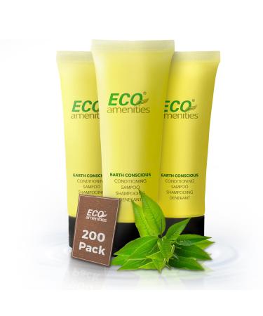 ECO Amenities Conditioning Shampoo, 200 PACK, Mini Size 1 Ounce - Travel Size Shampoo and Conditioner Sets, Mini Shampoo & Conditioner Sets - 2 in 1 Shampoo & Conditioner, Green Tea Scent 1 Fl Oz (Pack of 200)