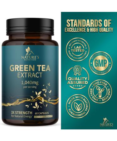 Nature's Green Tea Extract Pills 1000mg - 98% EGCG for Natural Energy & Heart Health - Vegan Non-GMO Herbal Supplement - 60 Capsules - Buy Online on GoSupps.com