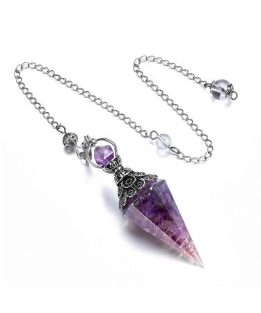 CrystalTears Amethyst Crystal Pendulum Hexagonal Reiki Healing Crystal Points Gemstone Dowsing Pendulum for Divination Scrying Wicca Crystal Therapy