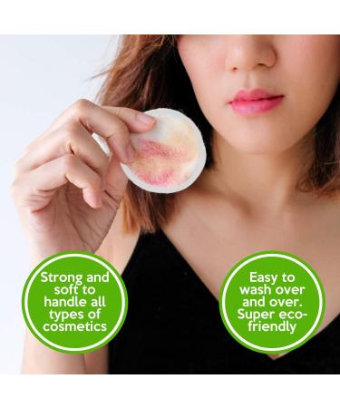 Reusable Make-Up Remover Pads - 16 Organic Cotton Towels | Eco-Friendly Vegan Washable Bamboo Fiber - Ideal for All Skin Types with Washing Bags - Buy Online on GoSupps.com