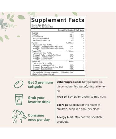 Ultra Omega 3-6-9 3600mg Perserv 300 Burpless Softgels | Lemon Flavor | Fish, Flaxseed, Borage Oils | Non-GMO, Gluten-Free, Mercury Free - Buy Online on GoSupps.com