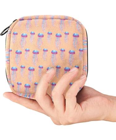 Menstrual Bag with Zipper | Ladies Napkin & Tampons Pouch for Women & Girls | Blue & Red Jellyfish Design - Buy Online on GoSupps.com