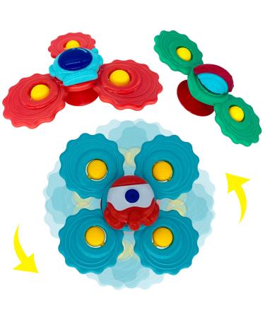 Suction Spinner Toys for Babies 3pcs, Spinner Top, Bath Toys, Suction Toys, High Chair Toys, Baby Fidget Spinner, Sensory Toys for Toddlers 1 3, Window Spinners for Toddlers, 1 Year Old Girl Gifts Astronautic