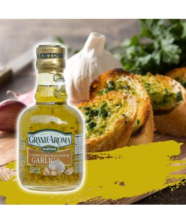 Mantova GrandAroma Garlic Flavored Extra Virgin Olive Oil - 100% Natural, Heart-Healthy Italian Cooking Oil for Salad, Pasta, Garlic Bread, Meats - 8.5 oz (Pack of 2) - Buy Online on GoSupps.com