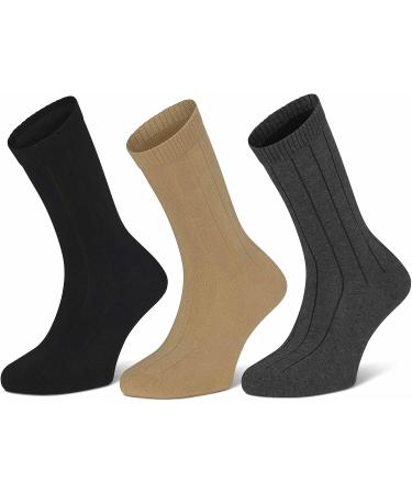 Sugar Free Sox Men's Diabetic Socks 3-Pack | Ribbed Mid-Calf | Black/Grey/Khaki | Size 10-13 - Buy Online on GoSupps.com