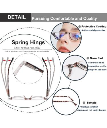 EYEURL Half Frame Reading Glasses for Women - 5 Pack Blue Light Blocking Rimless Computer Readers Anti UV Spring Hinges 2.0 Strength - Stylish & Functional Eyewear - Buy Online on GoSupps.com