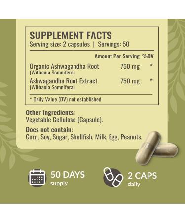 HERBAMAMA Ashwagandha Capsules - 1500mg Pure Ashwagandha Root Focus Supplement - Vegan Non-GMO Mood & Calm Support Supplement for Adults 100 Caps 100 Count (Pack of 1) - Buy Online on GoSupps.com