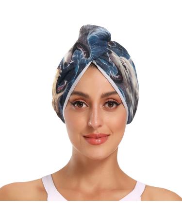 Two Angry Wolf Hair Towel 2 Pack Super Absorbent Hair Drying Towel Quick Dry Hair Turbans Head Towel with Button Twisty Wrap for Women Girls