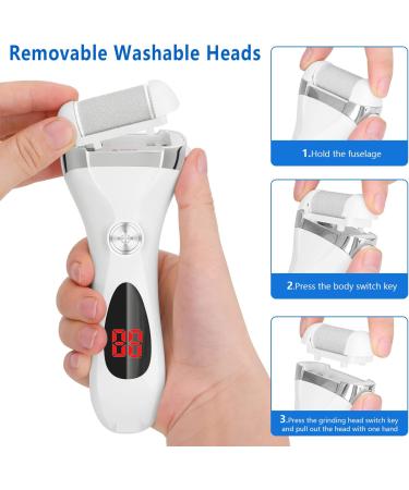 Elmchee Electric Foot Callus Remover Kit - Rechargeable, Waterproof, Professional Pedicure Tools for Dead, Cracked Skin - 3 Grinding Heads - Feet Care Solution in White (1 Count) - Buy Online on GoSupps.com