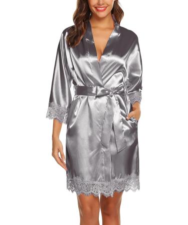 BESDEL Women's Satin Silk Bathrobe XXL Dark Gray - Short Kimono Robe for Bridesmaids - Buy Online on GoSupps.com