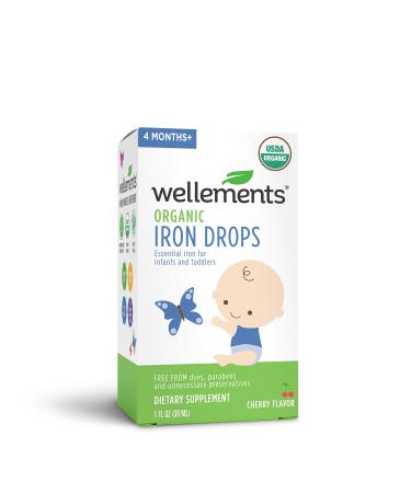 Wellements Organic Iron Drops 1 Fl Oz Liquid Iron Vitamin Supplement for Infants and Toddlers Free from Dyes Parabens Preservatives