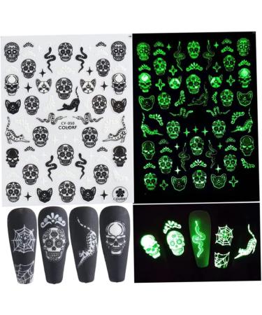 Halloween Nail Art Stickers Decals 6 Sheets Glow in The Dark Nail Decals 3D Self-Adhesive Fluorescent Nail Stickers DIY Acrylic Nail Art Design for Women Girls - Buy Online on GoSupps.com