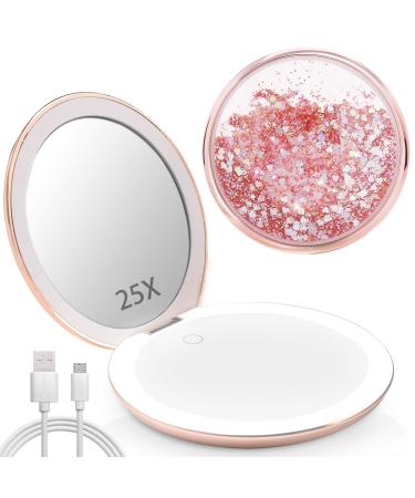 MIYADIVA Magnifying Mirror with Light 1x/25x Magnification Travel Mirror 5 Inch Compact Mirror Vanity Mirror with Light Gift for Your Loved Ones