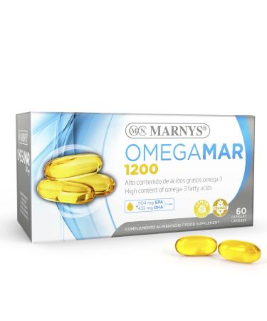 MARNYS Omega 3 DHA and EPA Omegamar 1200 contribute to normal heart function suitable for celiac patients lemon flavor 60 capsules