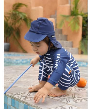 weVSwe Baby Toddler Boy Swimsuit UPF 50+ Sun Protection Rash Guard with Crotch Zipper | 18-24 Months | Stripes Navy Blue - Buy Online on GoSupps.com