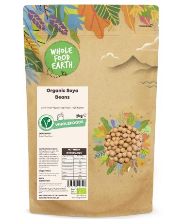 Wholefood Earth Organic Soya Beans 2kg GMO Free | Vegan | High Fibre | High Protein | Certified Organic - Buy Online on GoSupps.com